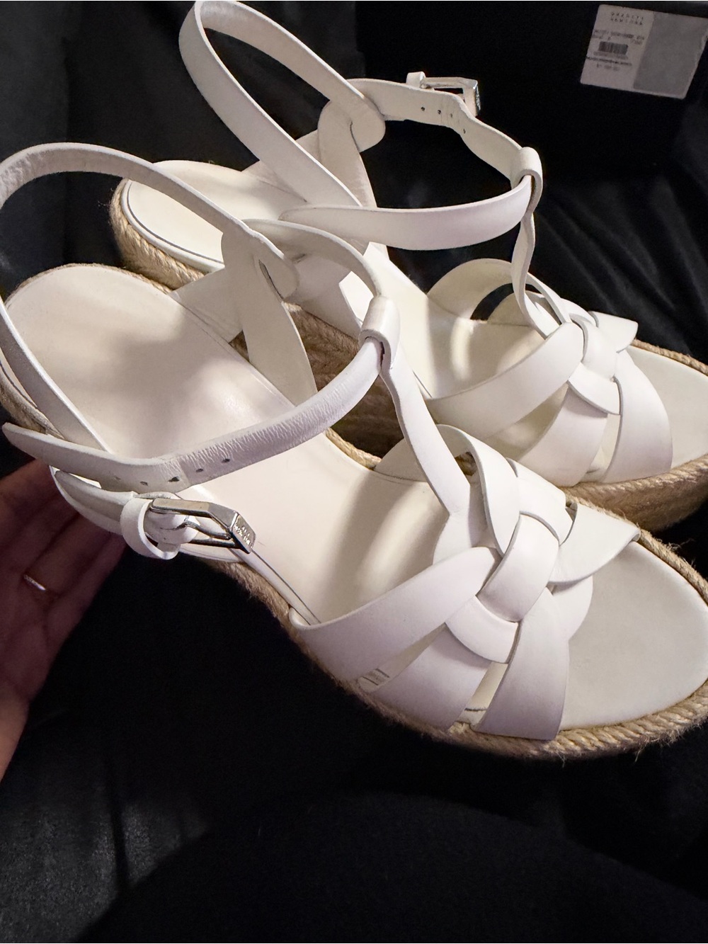 Saint Laurent White Woven Espadrille Sandals - Stylish Ankle Strap